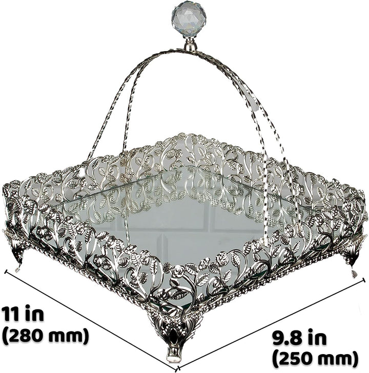 Metal Handmade Square Filigree Mirrored Basket for Gift