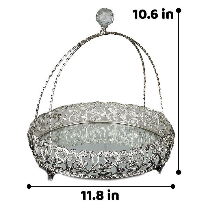 Metal Vanity Tray for Dresser Tops, Fancy Round Jewelry Tray