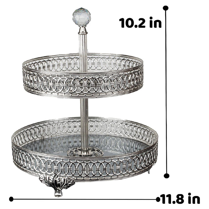 Handmade Two Tier Mirrored Tray for Dessert Table, Gold, Silver