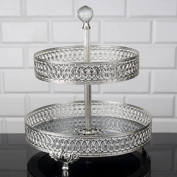 Handmade Two Tier Mirrored Tray for Dessert Table, Gold, Silver