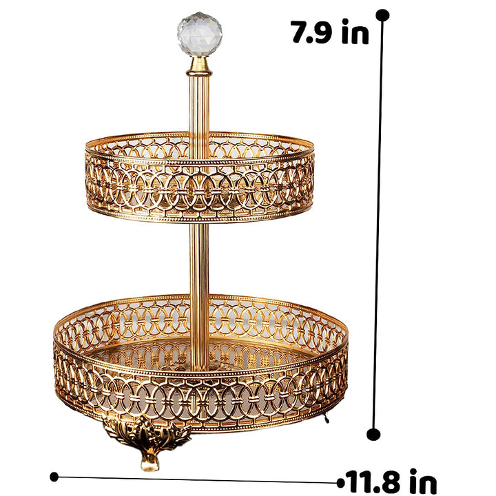 Handmade Two Tier Mirrored Tray for Dessert Table, Gold, Silver