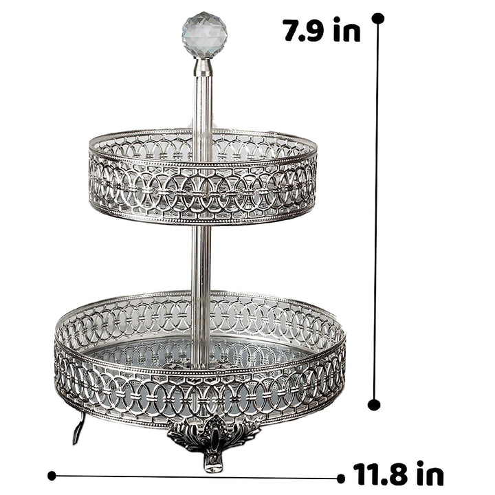 Handmade Two Tier Mirrored Tray for Dessert Table, Gold, Silver