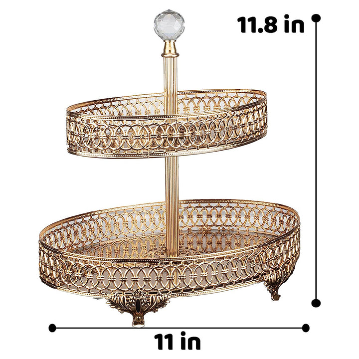 Handmade Two-Tier Mirrored Dessert Table Stands for Gift, Gold, Silver