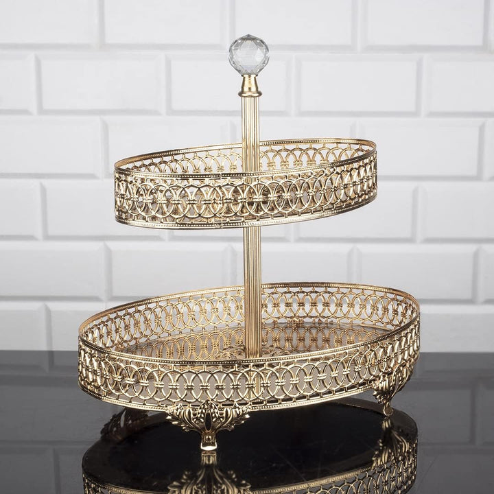 Handmade Two-Tier Mirrored Dessert Table Stands for Gift, Gold, Silver