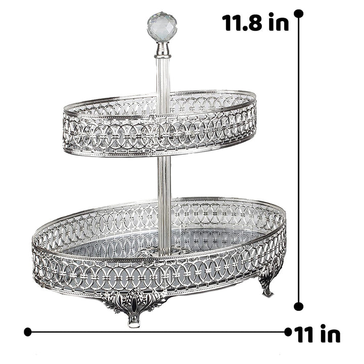 Handmade Two-Tier Mirrored Dessert Table Stands for Gift, Gold, Silver