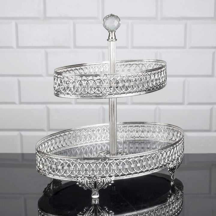 Handmade Two-Tier Mirrored Dessert Table Stands for Gift, Gold, Silver