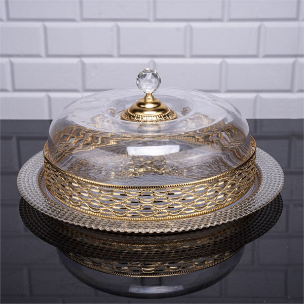 Glass Cake Stand Platter Dome Cover Crystal Top, 13 in