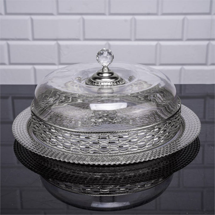 Glass Cake Stand Platter Dome Cover Crystal Top, 13 in