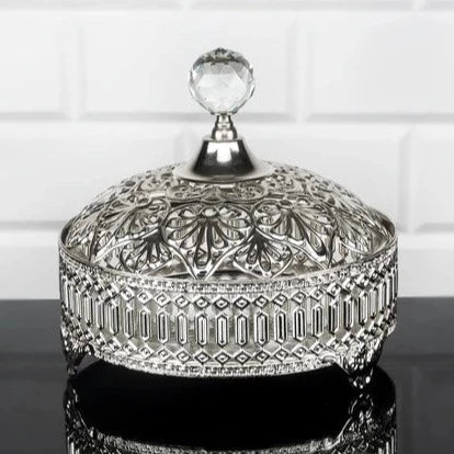 Candy Bowl, Stainless Metal Lid, Crystal Top, 6.3 in