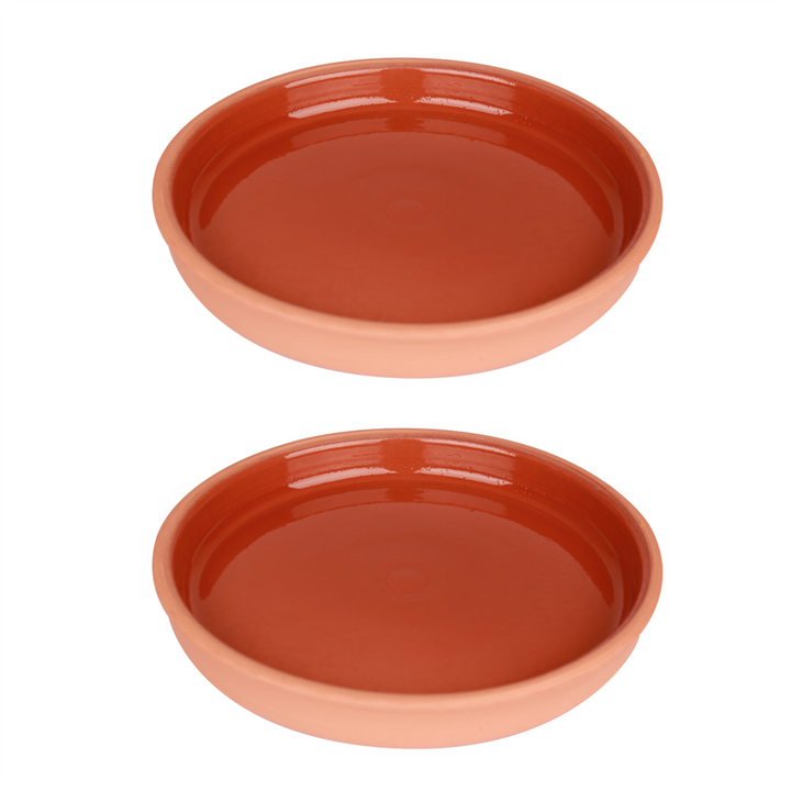 Round Glazed Terracotta Clay Tray Pan for Oven 2 PCs, 6.7 in