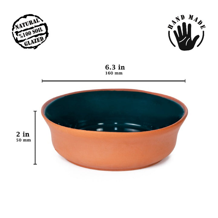 Handmade Clay Casserole Bowl, Terracotta Dish, 2 Pcs, 6.3 in