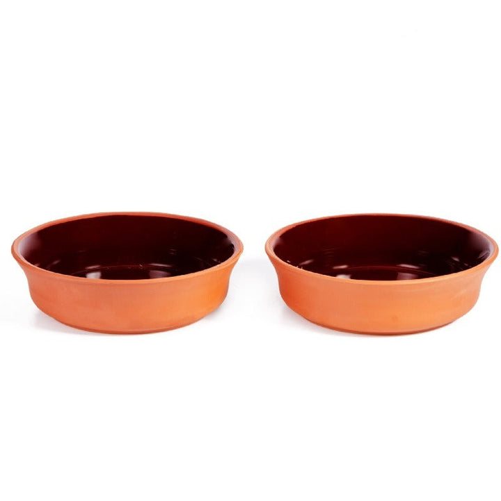 Handmade Clay Casserole Bowl, Terracotta Dish, 2 Pcs, 6.3 in