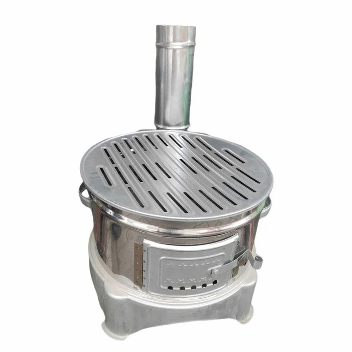 The HAKAN Portable Guvec Mangal Soba Clay Grill is a 15-inch chrome barbecue stove.