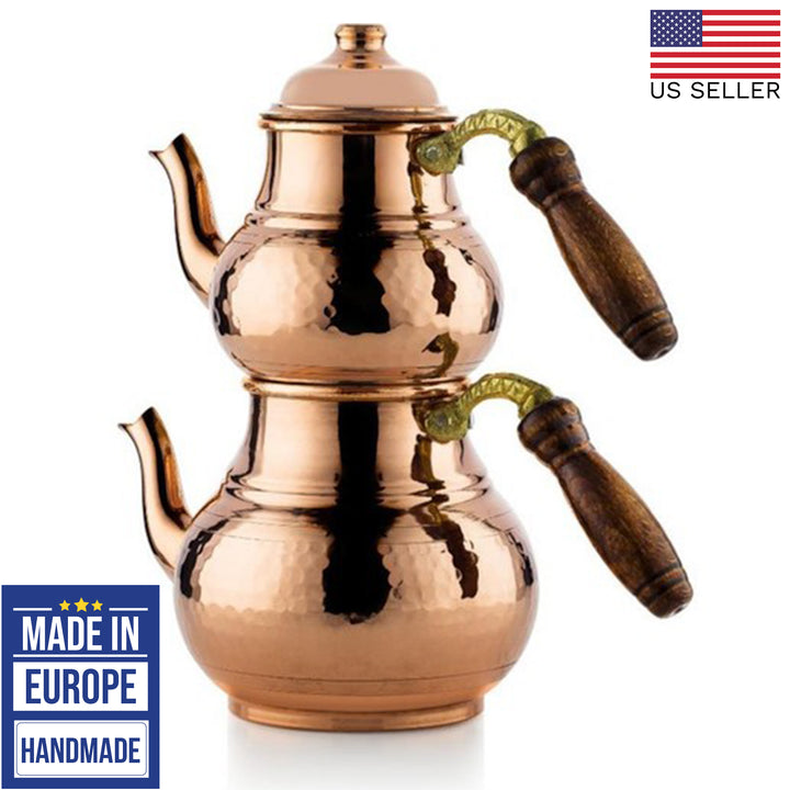 Turkish Copper Teapot Set for Stovetop, 60.8 Oz - 33.8 Oz