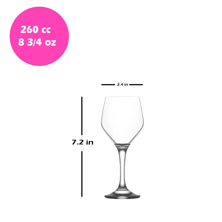 Lav Ella Wine Glass Set, 6 Pcs, 8.75 Oz (260 cc)