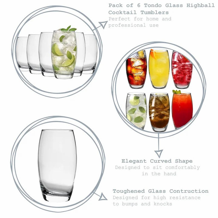 Empire Highball Drinking Glass Set, 6 Pcs, 17.25 Oz (510 cc)