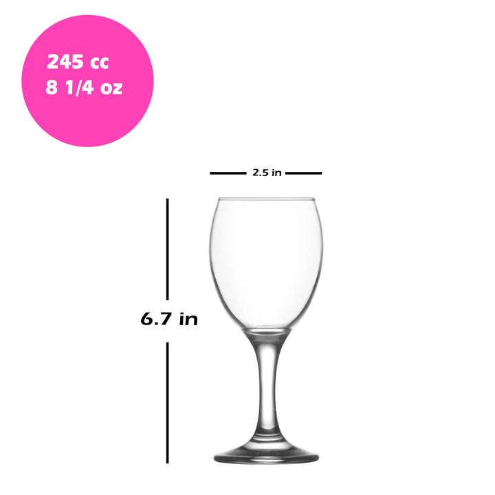 Lav Empire Stemmed Wine Glass Set, 6 Pcs, 8.25 Oz (245 cc)