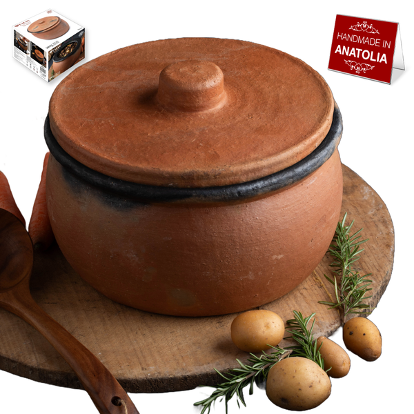 Hakan Efes Clay Pot with Lid, Unglazed Twice-Baked Terracotta