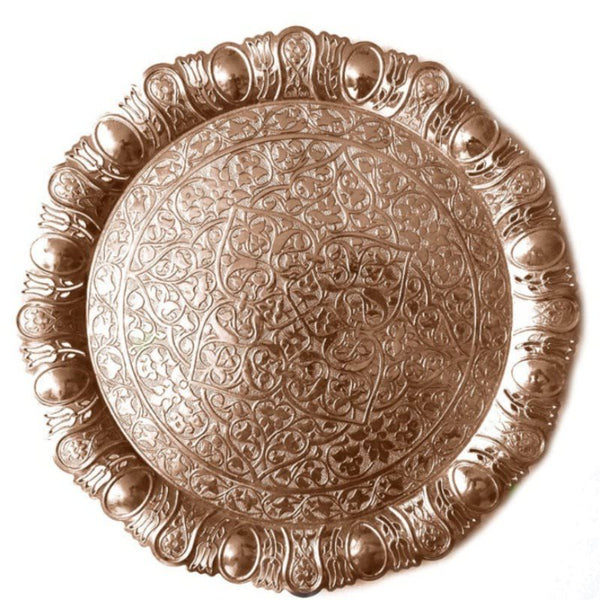 Decorative Round Tray, Embossed Serving Platter, 13 in