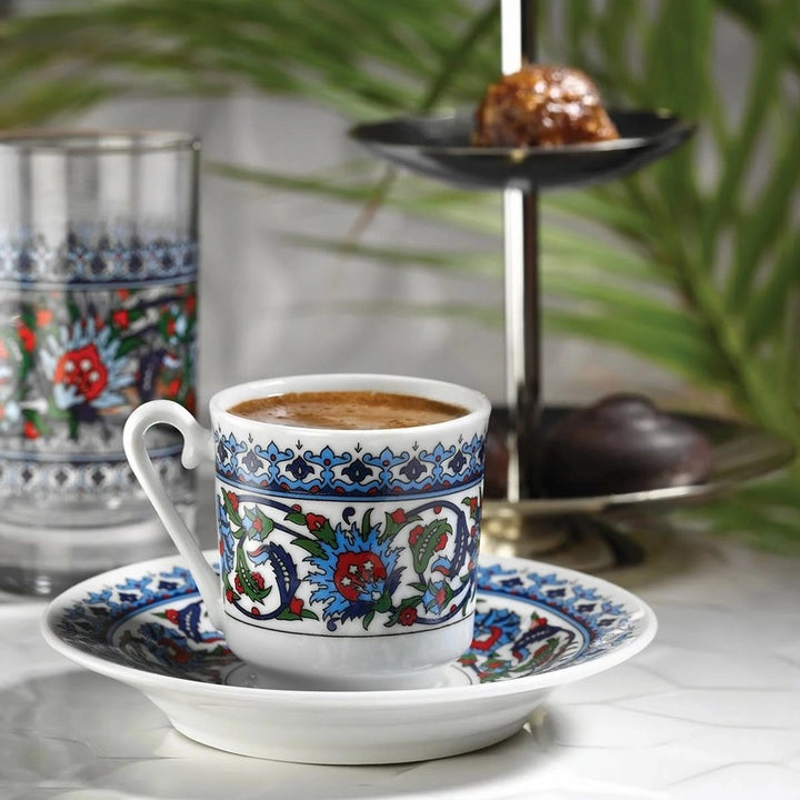 Turkish Coffee Cups Set of 6, Espresso Cups with Saucers