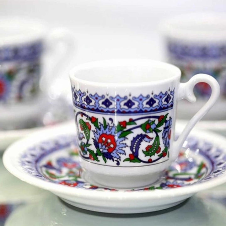 Turkish Coffee Cups Set of 6, Espresso Cups with Saucers