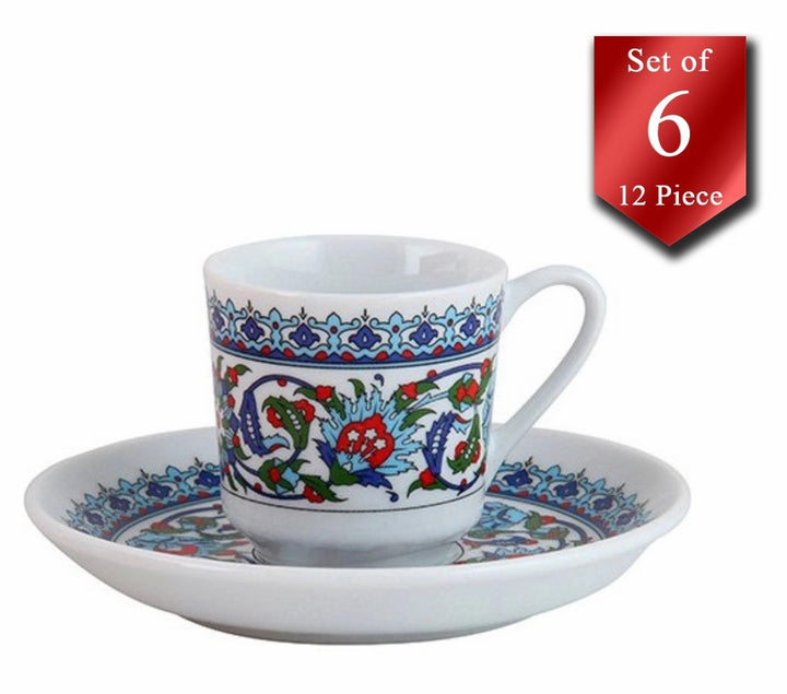 Turkish Coffee Cups Set of 6, Espresso Cups with Saucers