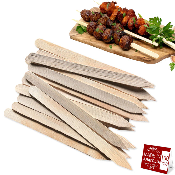 Hakan 100-Pack Wooden Flat Skewers for Grilling, 9.8", 0.78"