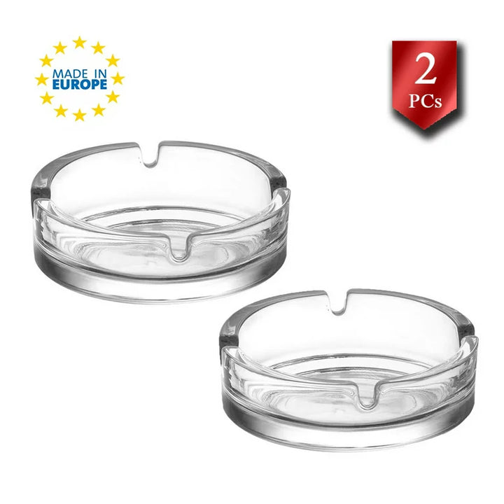 Ash Tray Sets for Cigarettes, Clear GlassRound Ashtray Set of 2