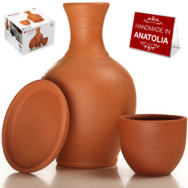 Hakan Kapadokya Terracotta Clay Jug with Mug and Platter,  76 Oz