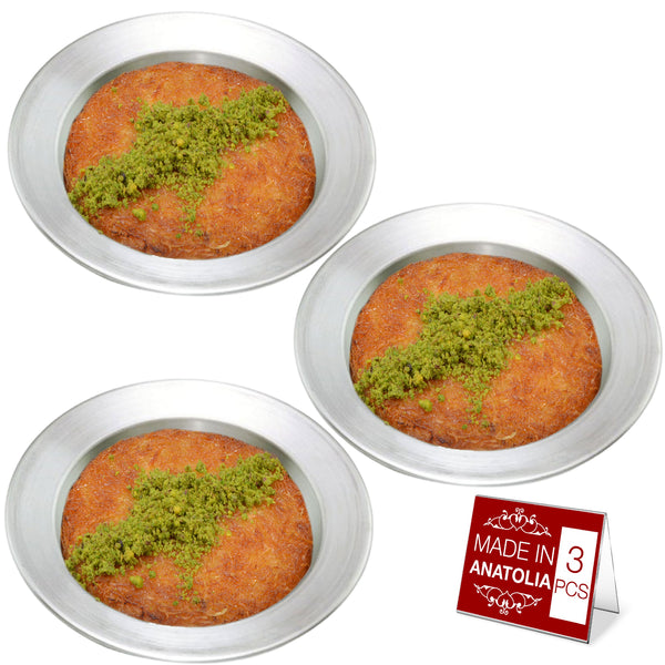 Hakan Kunafa Serving Plates for Shredded Kadaifi, Aluminum Pan Set, Silver