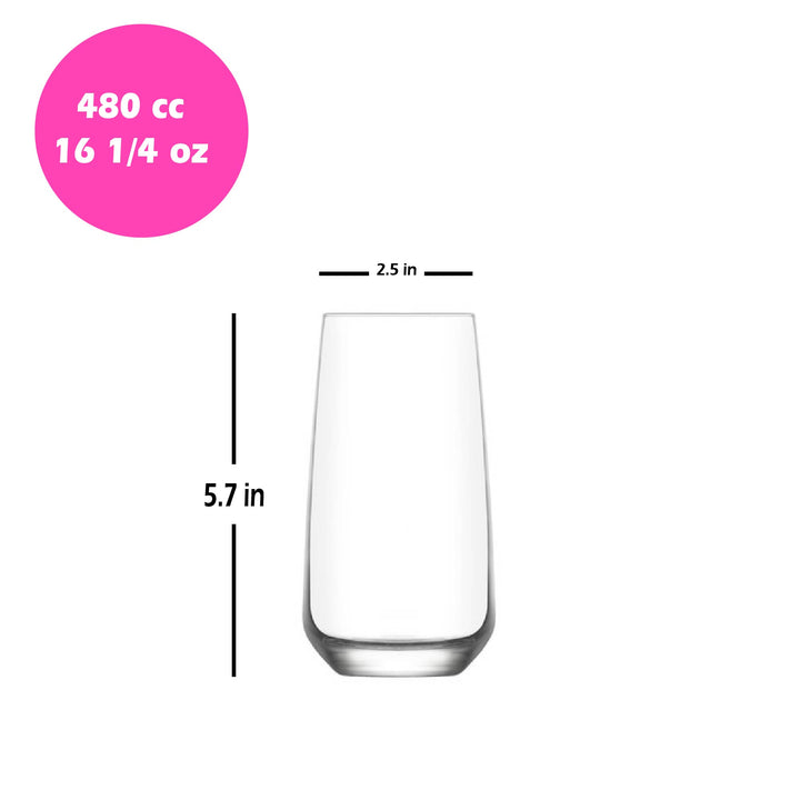 Lav Lal Highball Drinking Glasses, 6 Pcs, 16.25 Oz (480 cc)