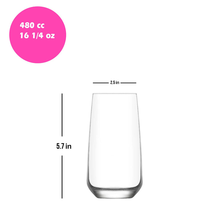 Lav Lal Highball Drinking Glasses, 6 Pcs, 16. 25 Oz (480 cc)