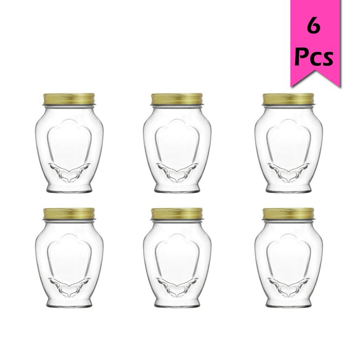 Lav Laura Glass Jar Set of 6 with Lids, Embossed Glass Canisters, 6 Pcs