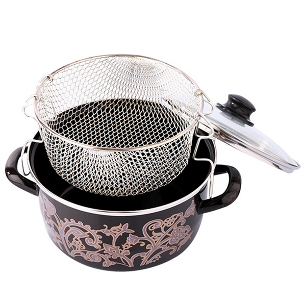 Begonya Enamel Deep Fryer Pot with Basket, 3 Pcs