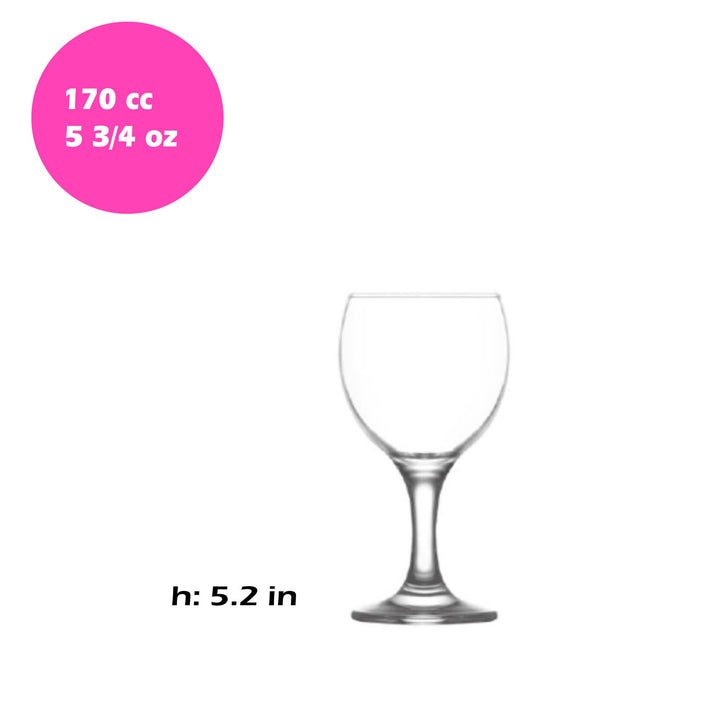 Lav Misket Wine Glass Set, 6 Pcs, 5.75 Oz (170 cc)