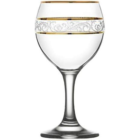 Misket Stemmed Water Glasses with Gold Trim, 6 Pcs, 8.7 Oz