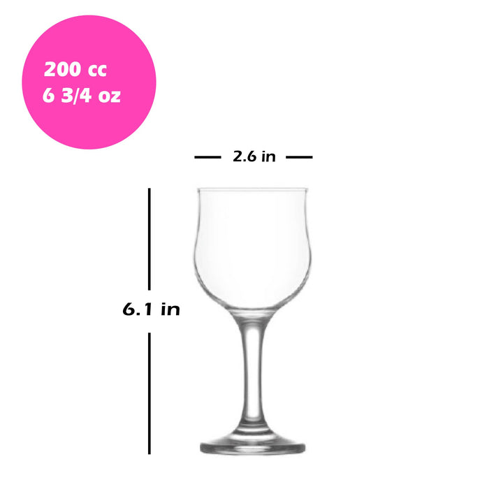 Lav Nevakar Wine Glass Set, 6 Pcs, 6.75 Oz (200 cc)