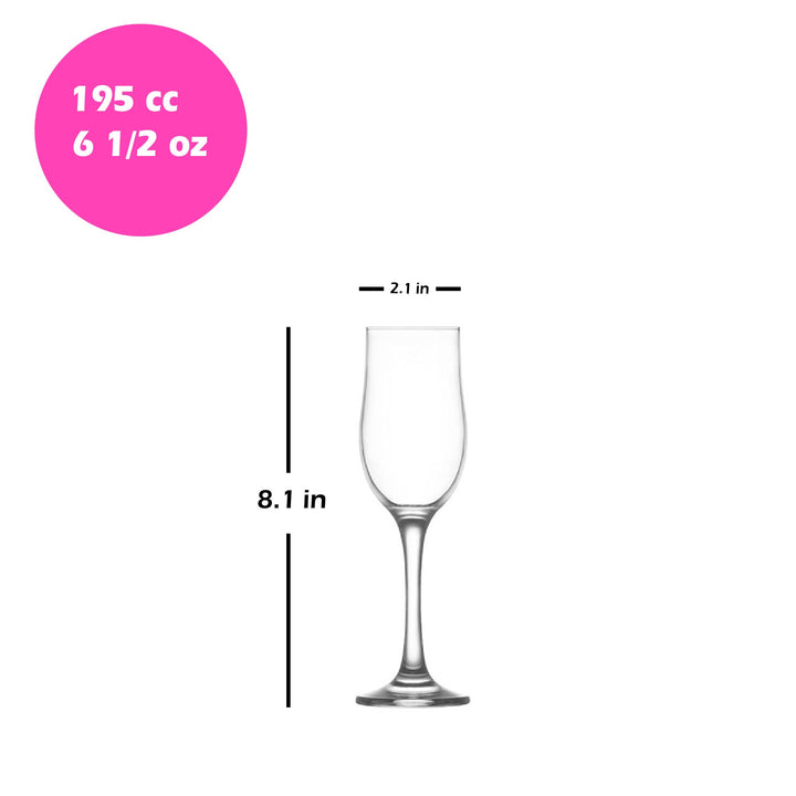 Lav Nevakar Champagne Flute Set, 6 Pcs, 7.25 Oz (195 cc)