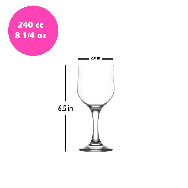 Lav Nevakar Wine Glasses with Stem, 6 Pcs, 8.25 Oz (240 cc)