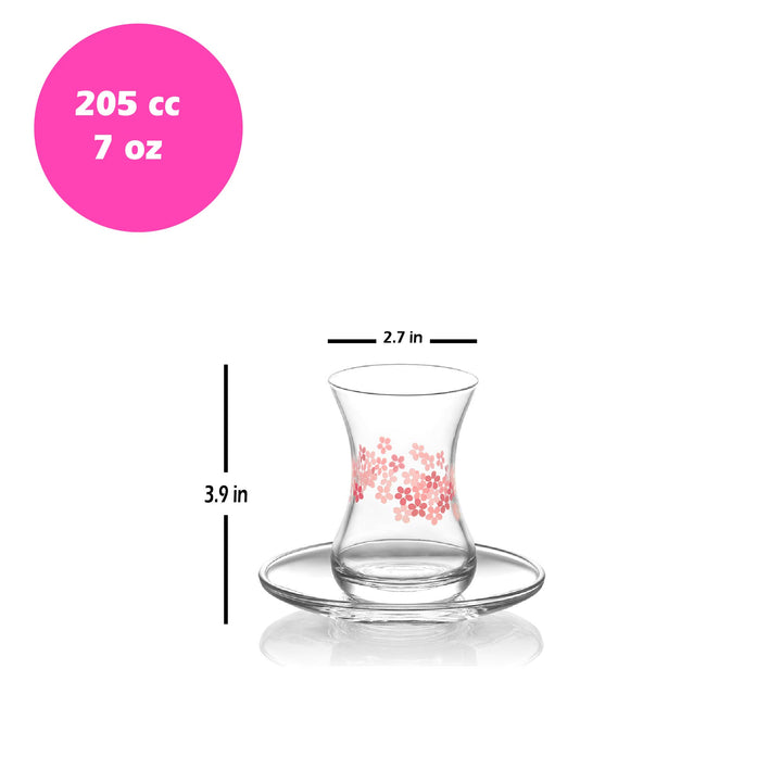 Pinky Turkish Teacup Set, Decorated Glass Tea Set, 4.25 Oz