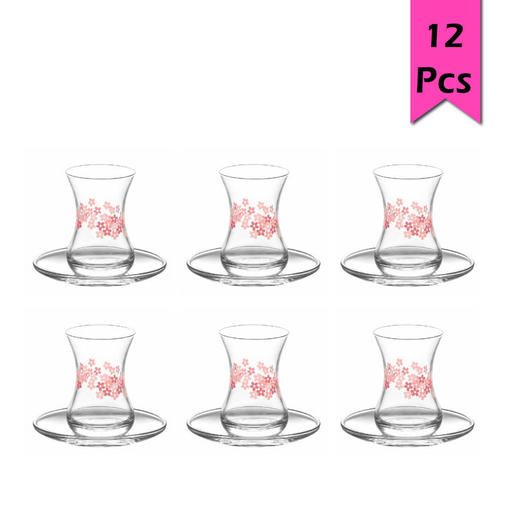 Pinky Turkish Teacup Set, Decorated Glass Tea Set, 4.25 Oz