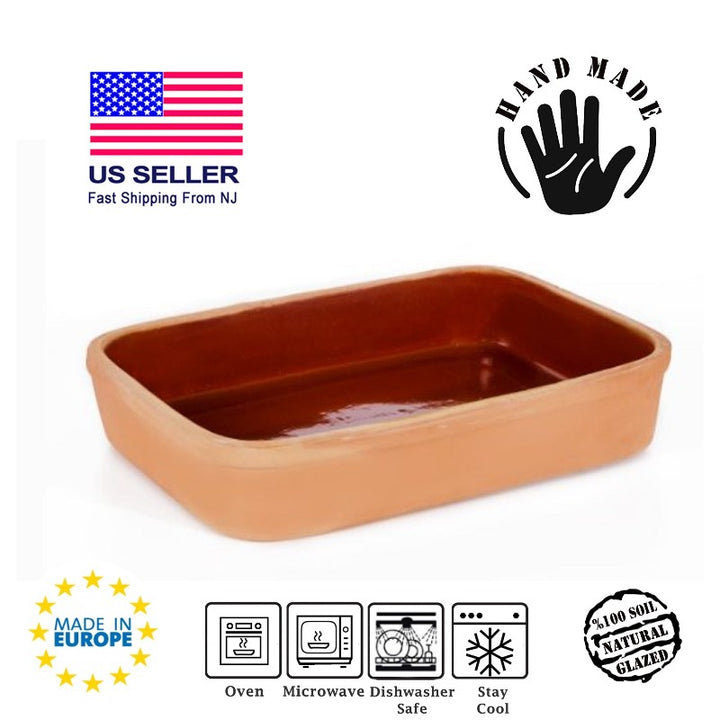 Handmade Terracotta Glazed Clay Rectangle Tray, 14.2 in