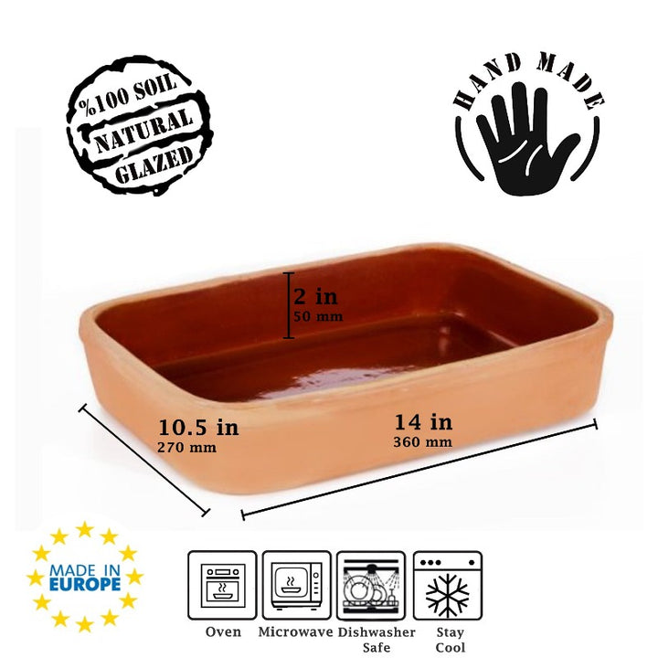 Handmade Terracotta Glazed Clay Rectangle Tray, 14.2 in