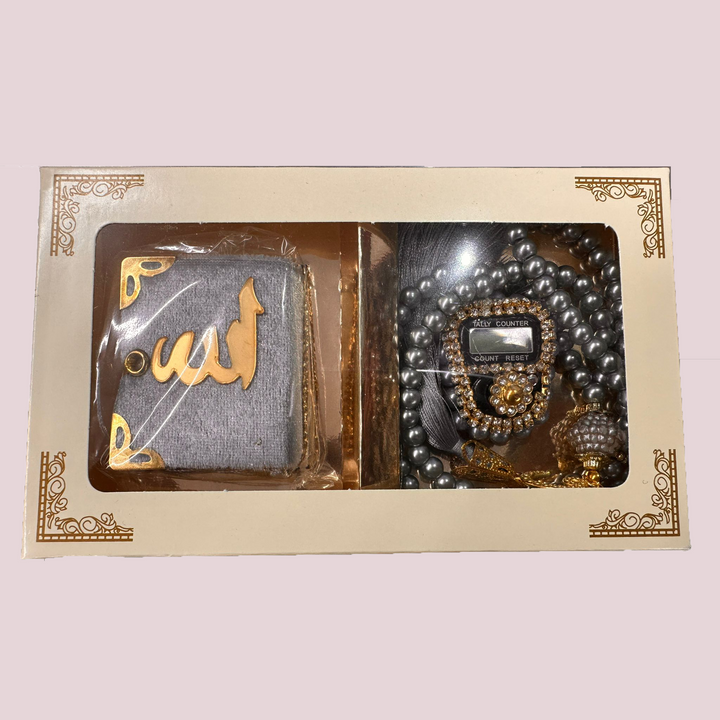 Rosary Digital Zikr Tasbih Mini Quran Gift Set of 3, (Gray)