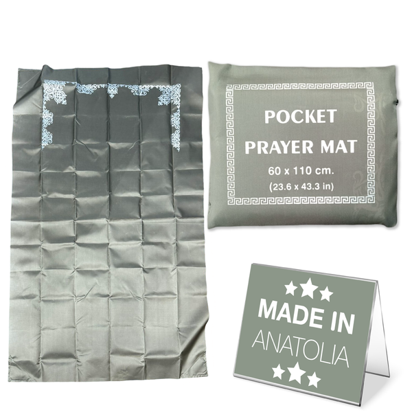 Portable Travel Praying Mat, Pocket Size Muslim Prayer Rug, Grey, 23.6 in x 43.3 in