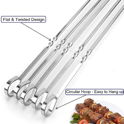 Kabob Skewers, Flat Metal Barbecue Shish Kebab Sticks, 23 in