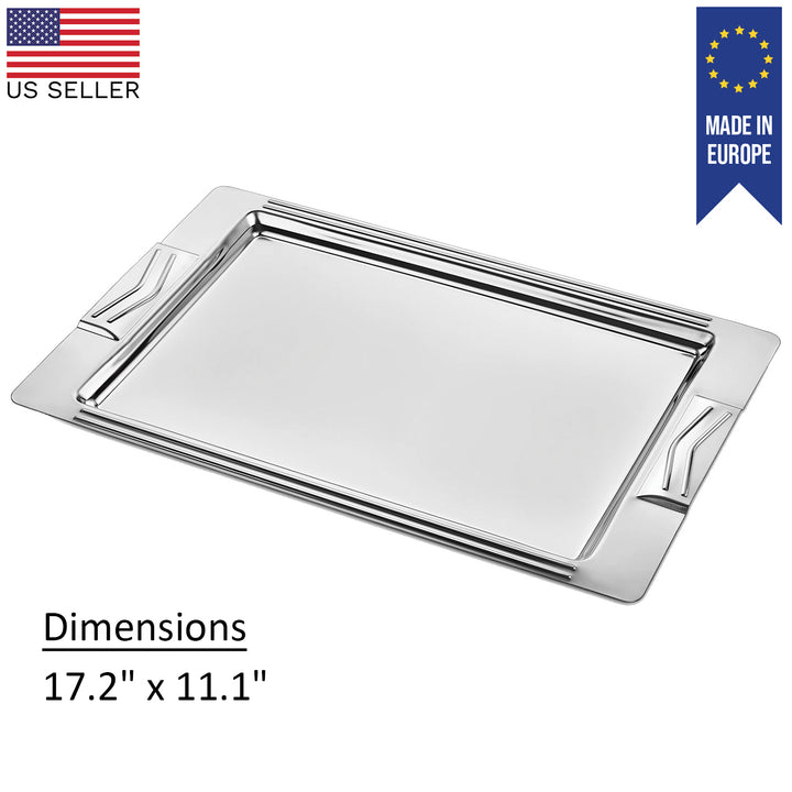 Silver Metal Rectangular Tray, Service Tray, 17.2x11 in