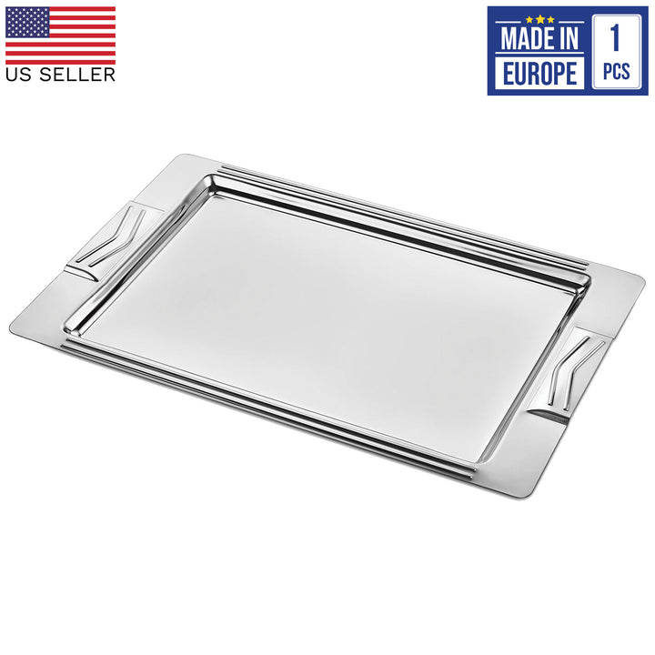 Silver Metal Rectangular Tray, Service Tray, 17.2x11 in