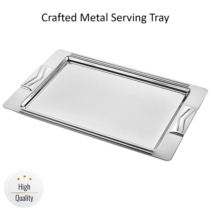 Silver Metal Rectangular Tray, Service Tray, 17.2x11 in