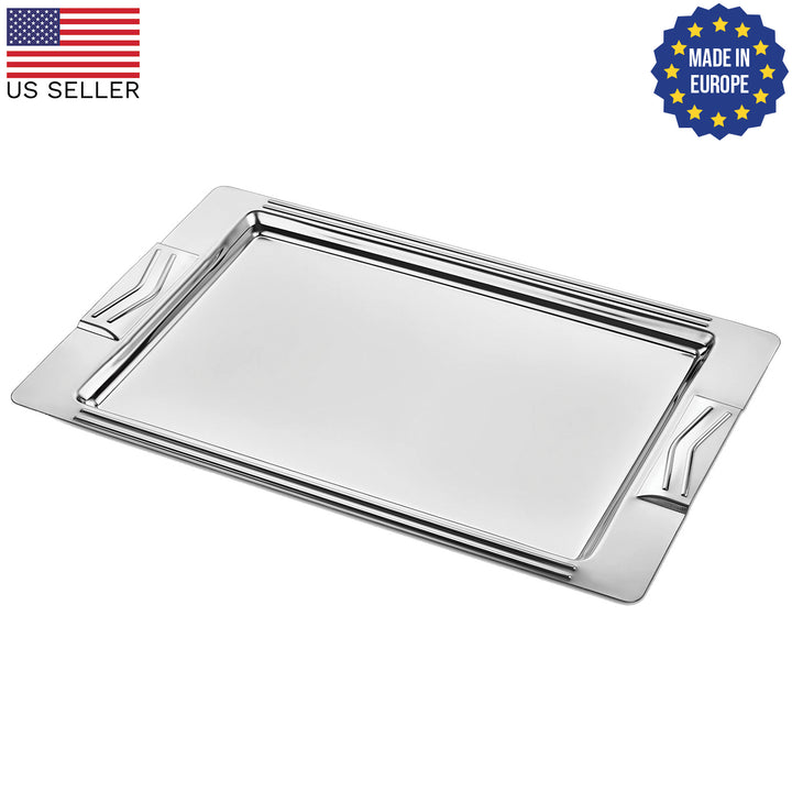 Silver Metal Rectangular Tray, Service Tray, 17.2x11 in